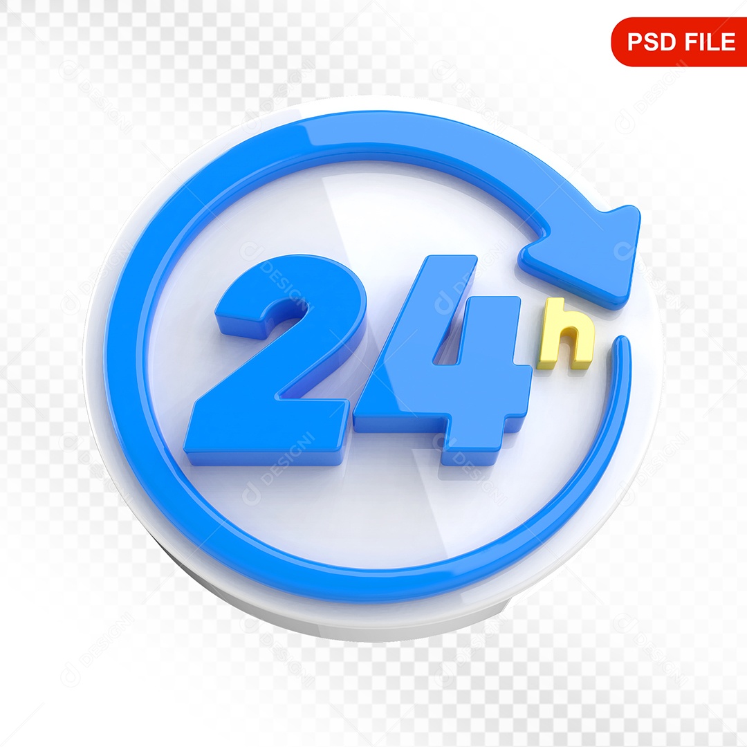 Elemento 3D Ícone 24 Horas Branco e Azul Para Composição PSD