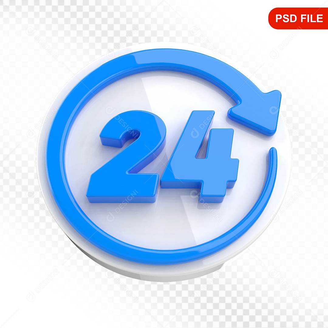 Elemento 3D Ícone 24 Horas Branco e Azul Para Composição PSD