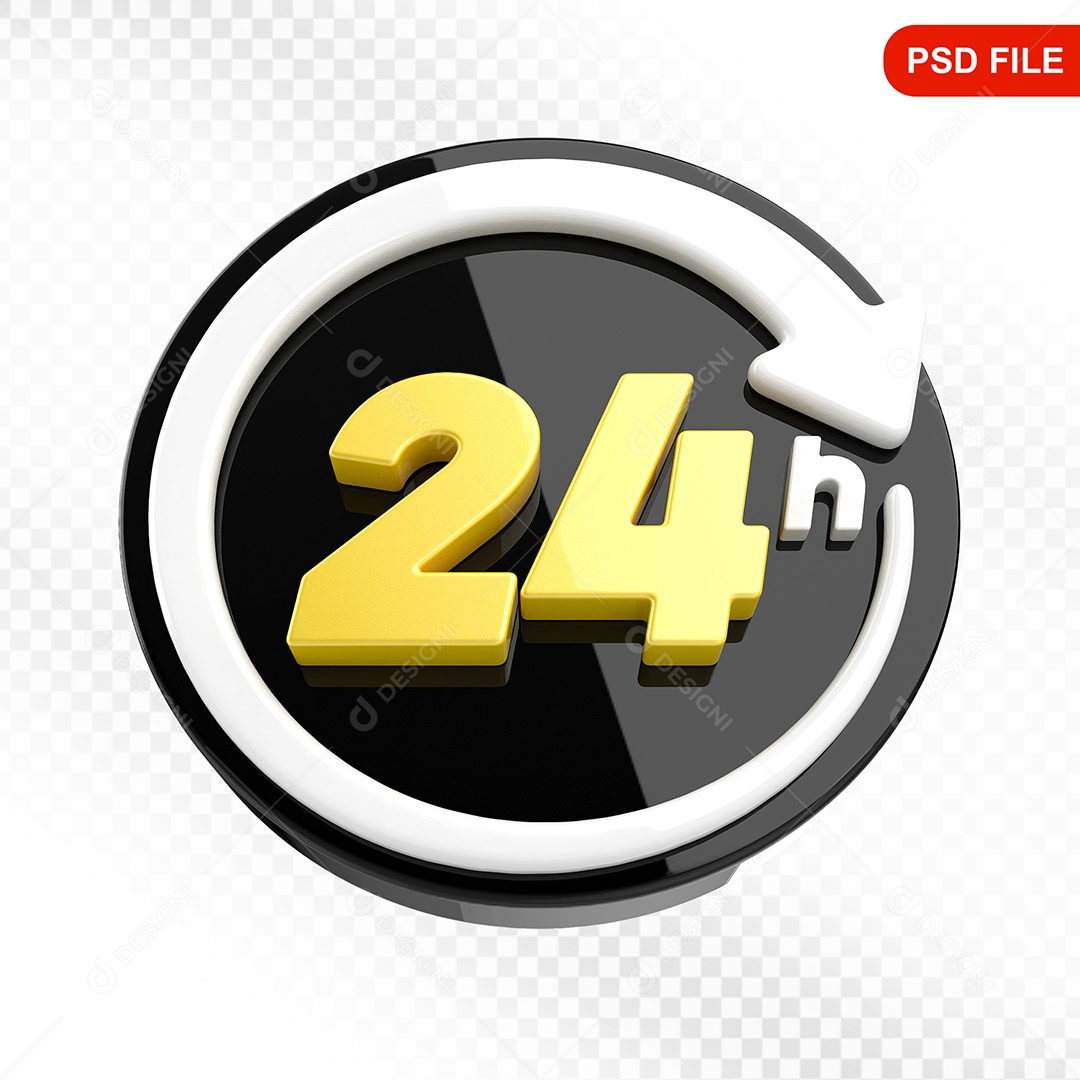 Elemento 3D Ícone 24 Horas Preto e Branco Para Composição PSD