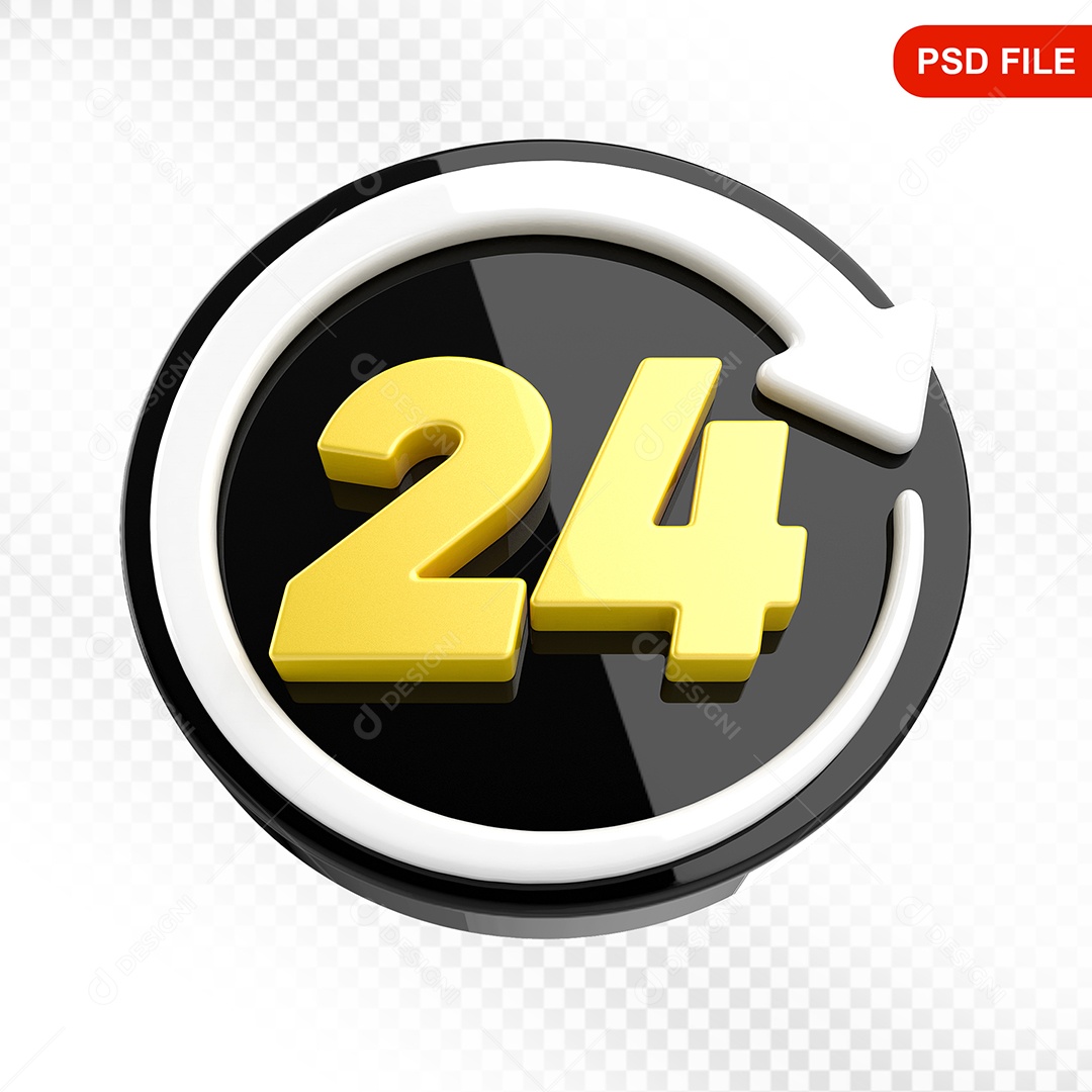 Elemento 3D Ícone 24 Horas Preto e Branco Para Composição PSD