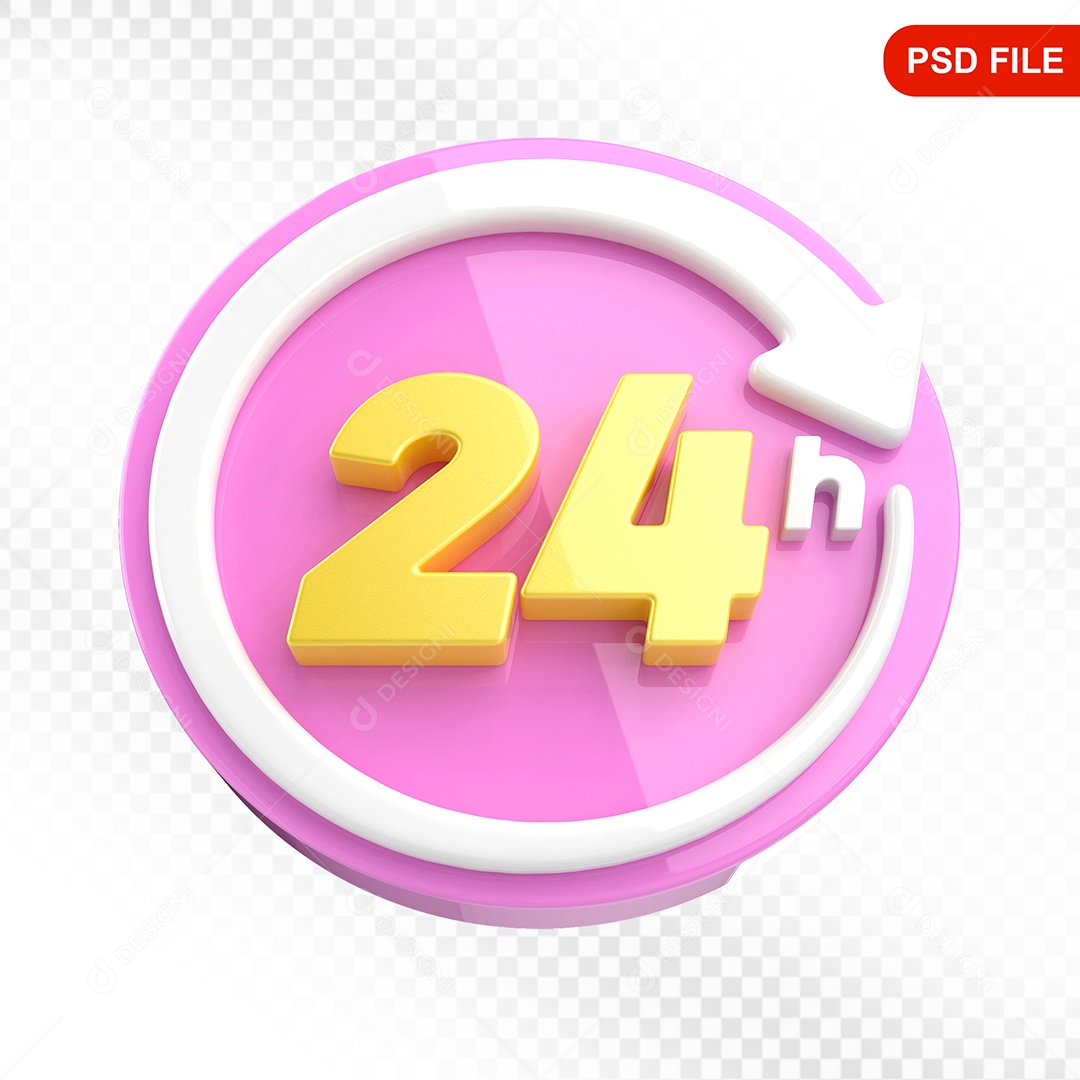Elemento 3D Ícone 24 Horas Rosa e Branco Para Composição PSD