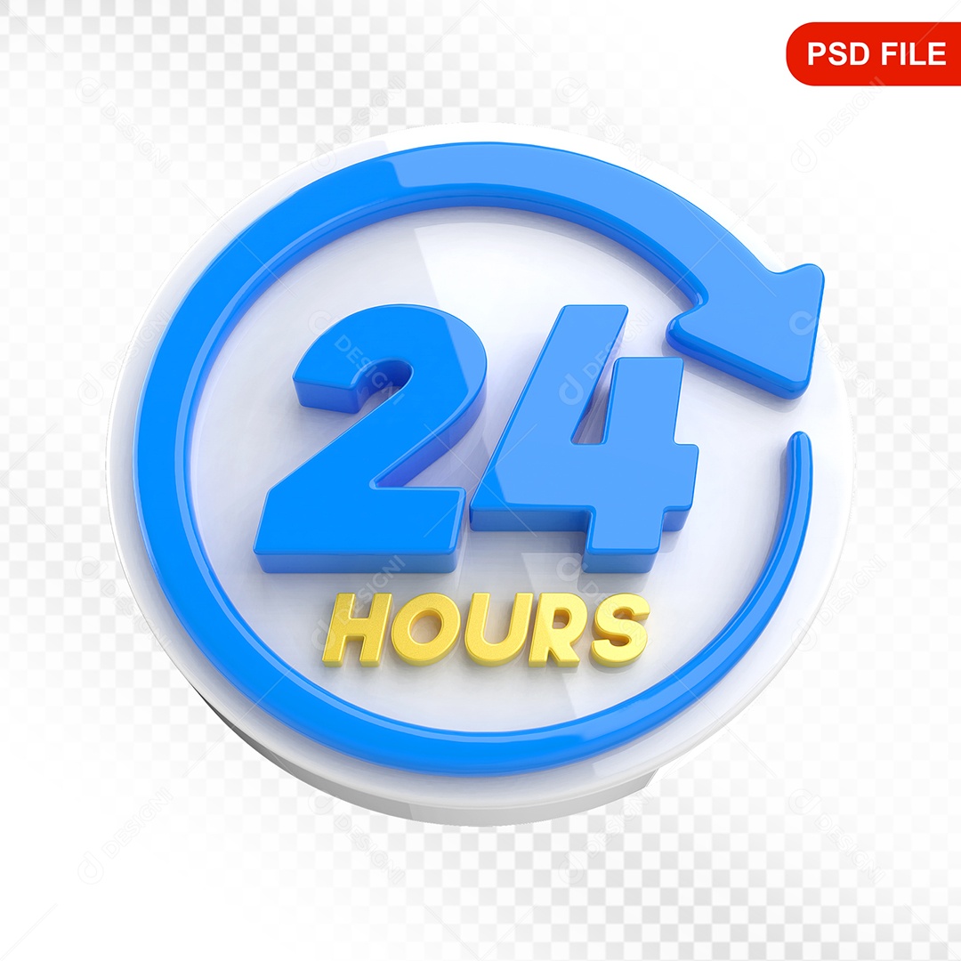 Elemento 3D Ícone 24 Horas Branco e Azul Para Composição PSD