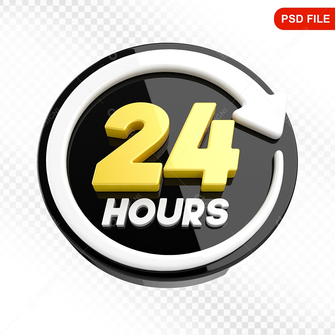 Elemento 3D Ícone 24 Horas Preto e Branco Para Composição PSD