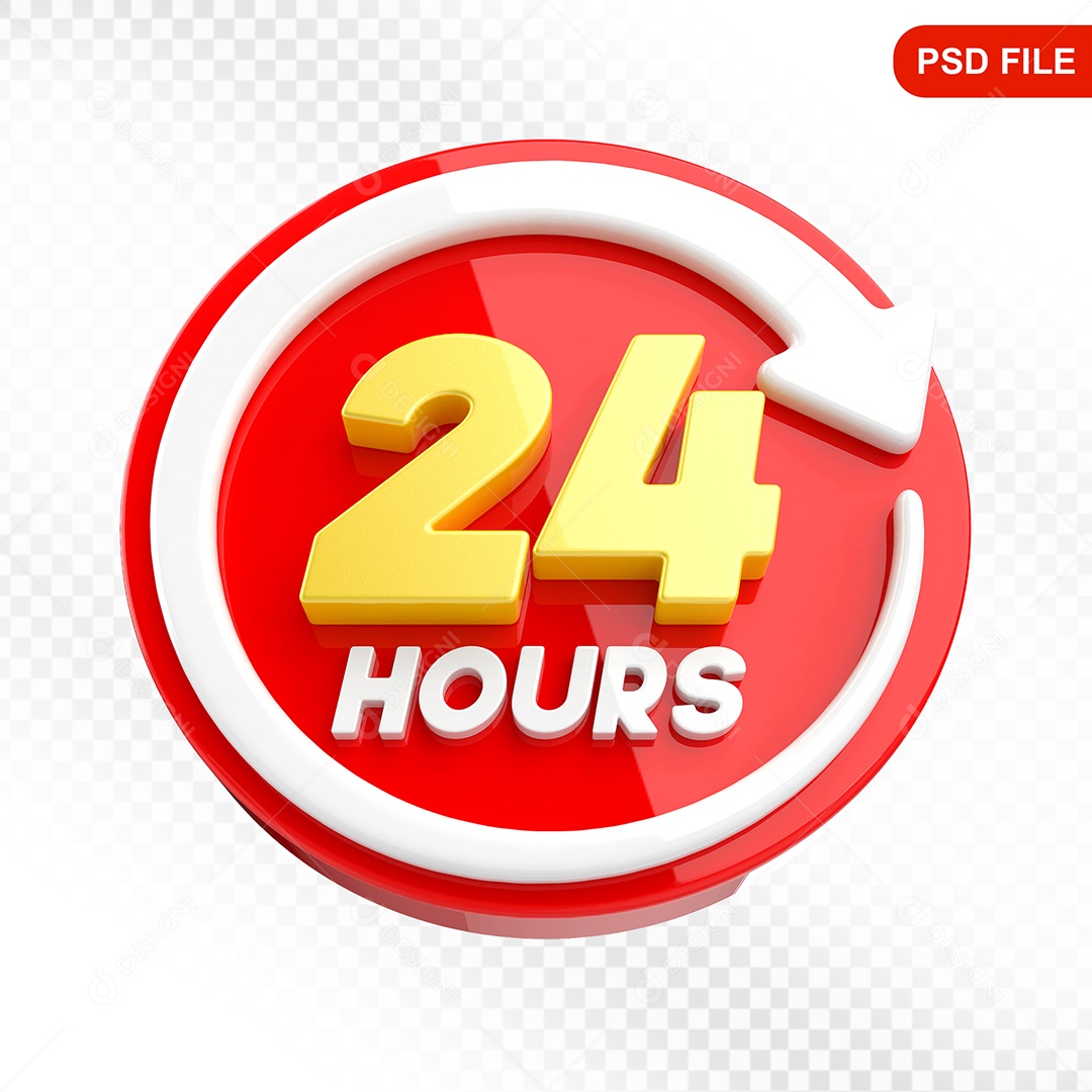 Elemento 3D Ícone 24 Horas vermelho e Branco Para Composição PSD