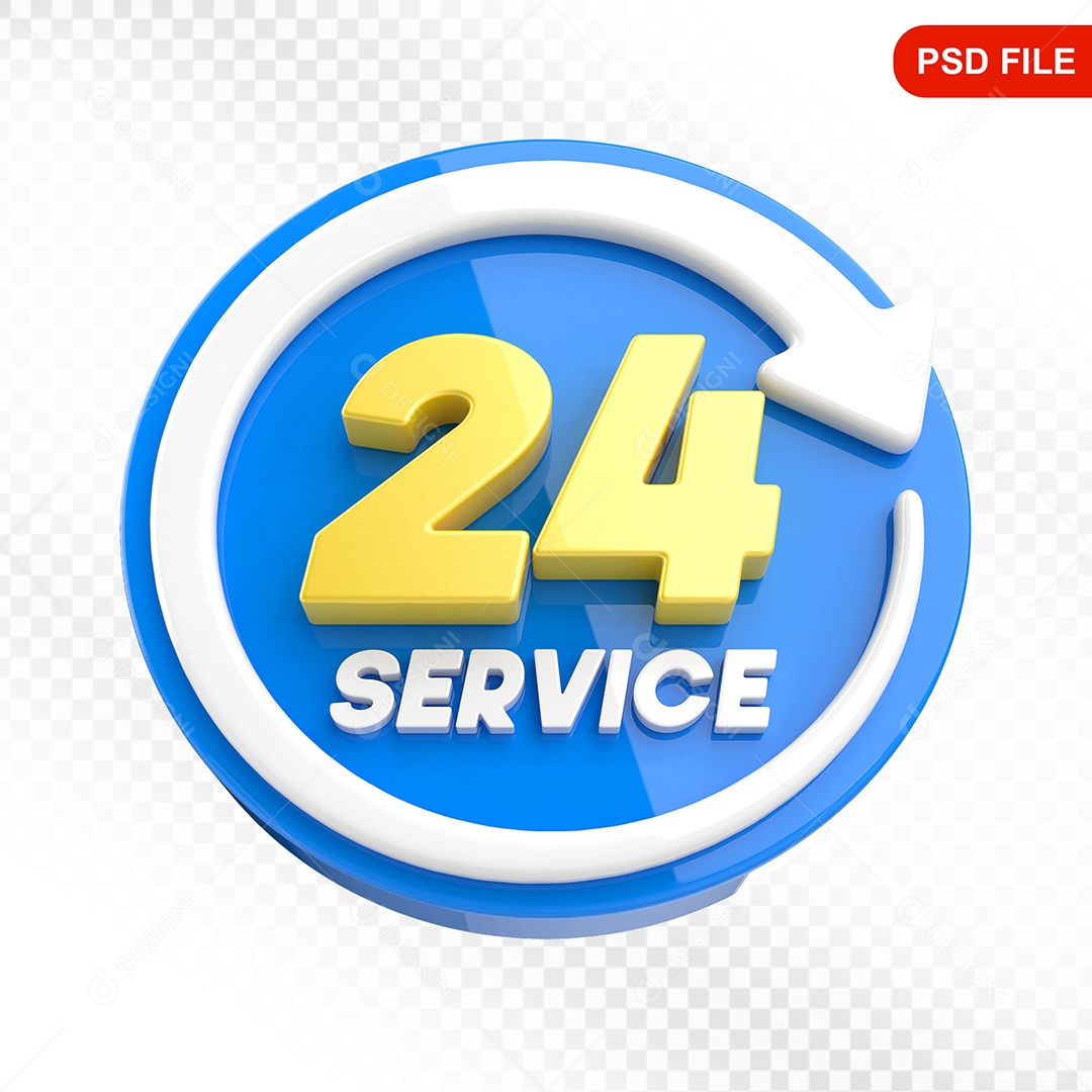 Elemento 3D Ícone Serviço 24 Horas Azul e Branco Para Composição PSD