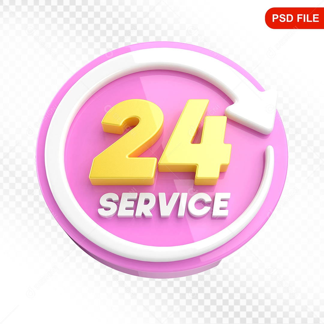 Elemento 3D Ícone Serviço 24 Horas Rosa e Branco Para Composição PSD
