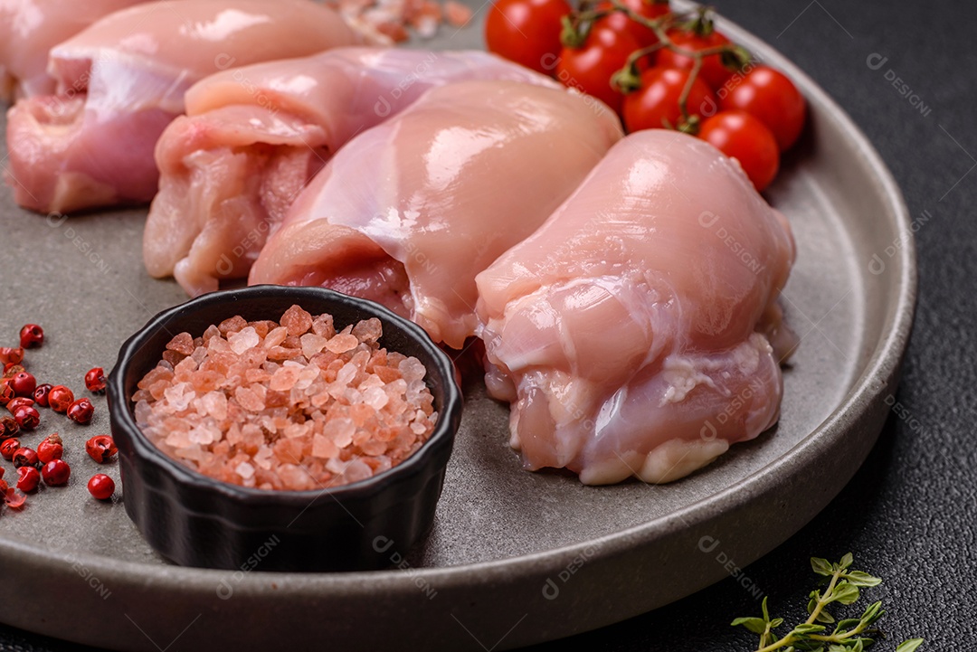 Carne fresca de frango em uma mesa de concreto