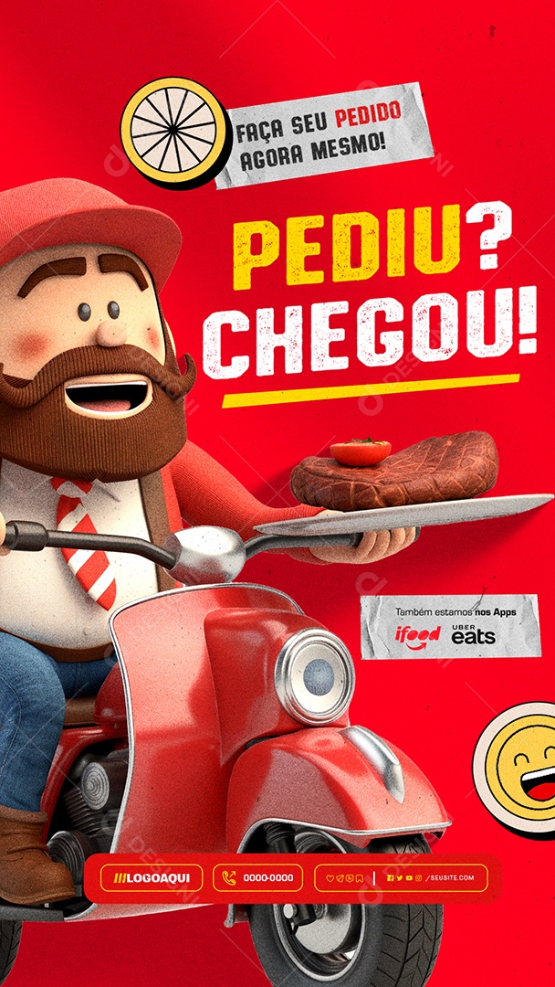 Story Entregas Açougue Pediu Chegou Social Media PSD Editável