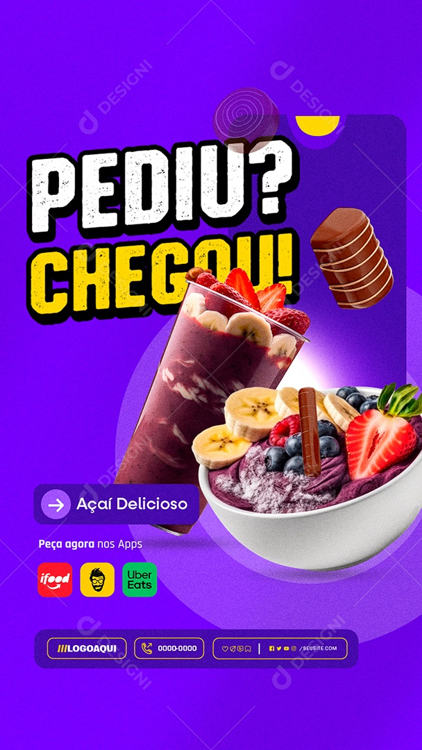 Story Entregas Açaiteria Pediu Chegou Social Media PSD Editável
