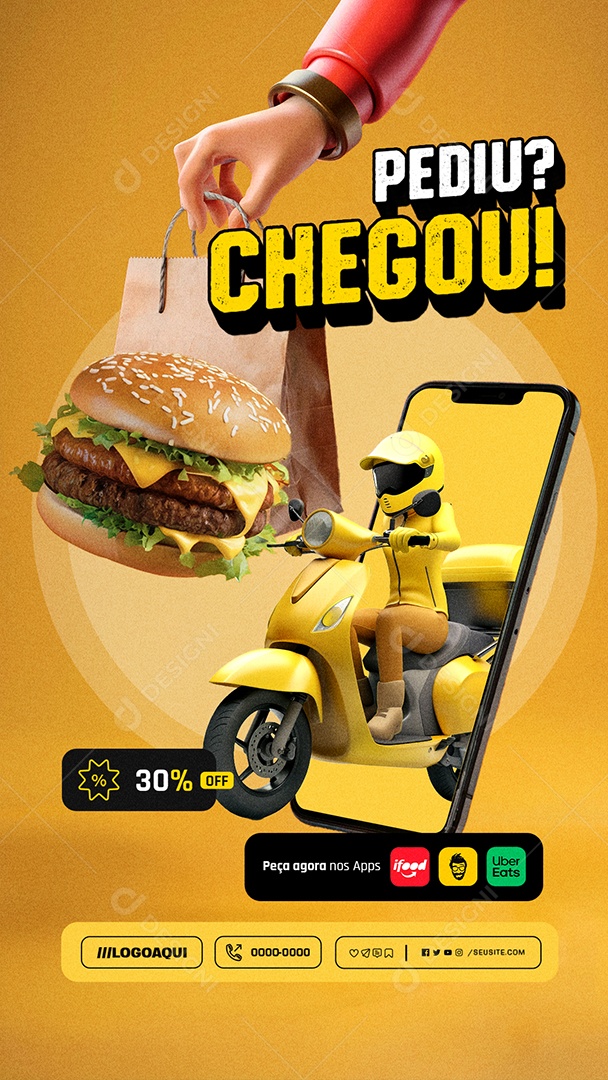 Story Entregas Hamburgueria Pediu Chegou Social Media PSD Editável