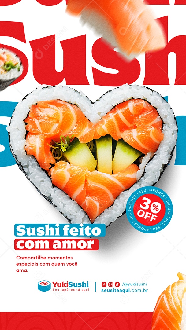 Story Comida Japonesa Sushi Feito Com Amor Social Media PSD Editável