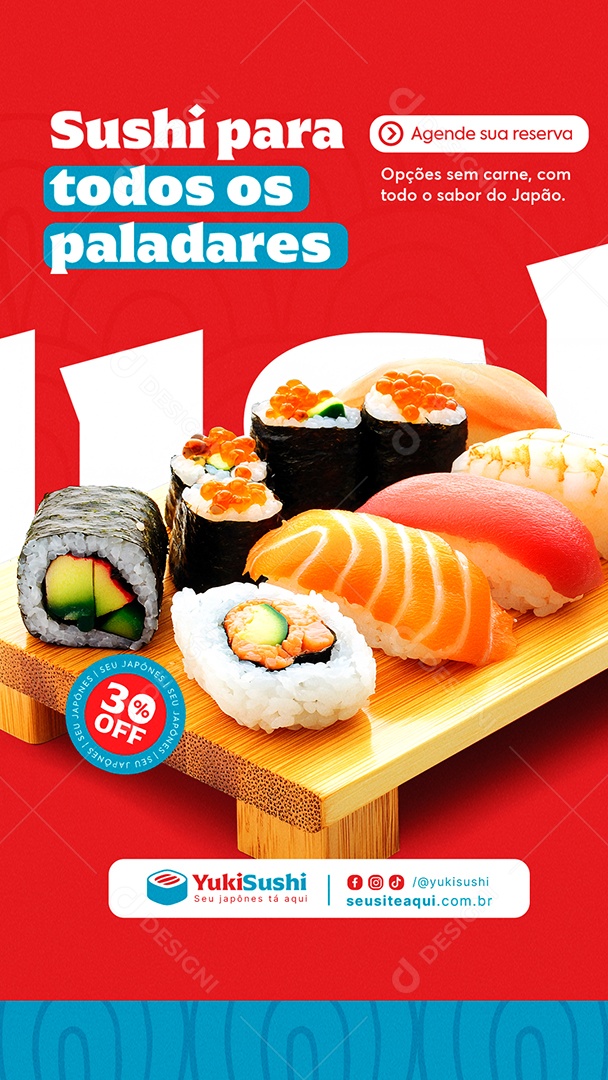 Story Comida Japonesa Sushi Para Todos os Paladares Social Media PSD Editável