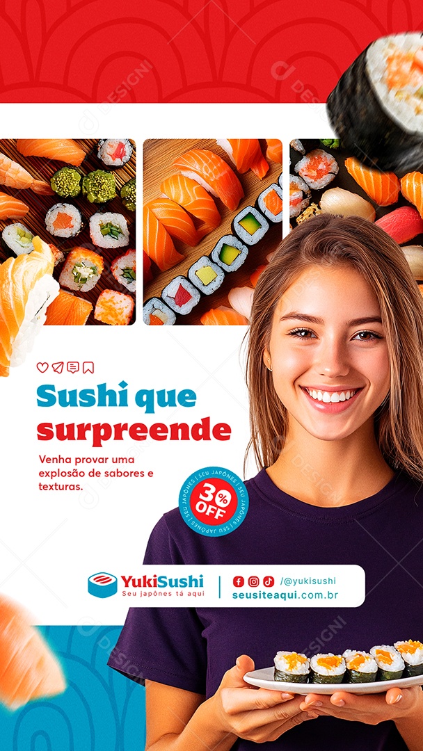 Story Comida Japonesa Sushi Que Surpreende Social Media PSD Editável