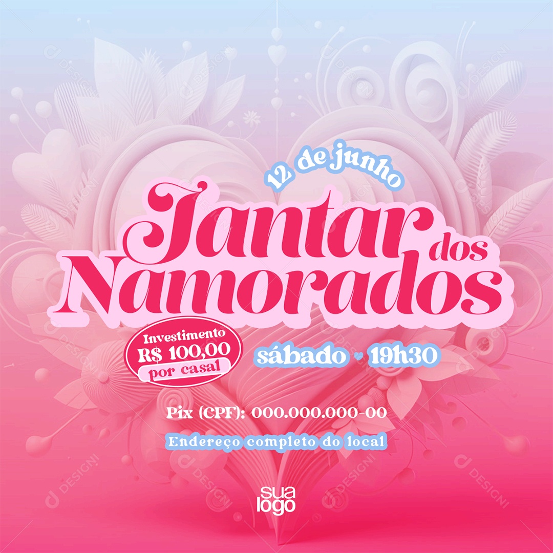 Jantar do Dia Dos Namorados 12 de Junho Social Media PSD Editável