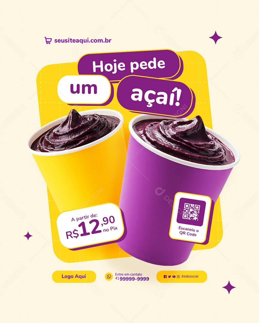 Açaiteria Hoje Pede Um Açaí Social Media PSD Editável