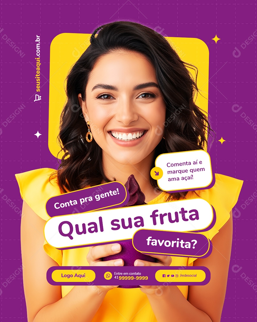Açaiteria Conta Pra Gente Qual Sua Fruta Favorita Social Media PSD Editável