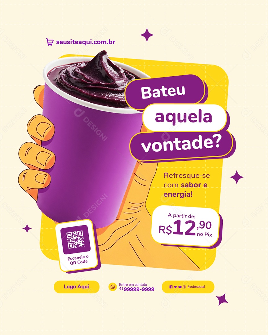 Açaiteria Bateu Aquela Vontade Social Media PSD Editável