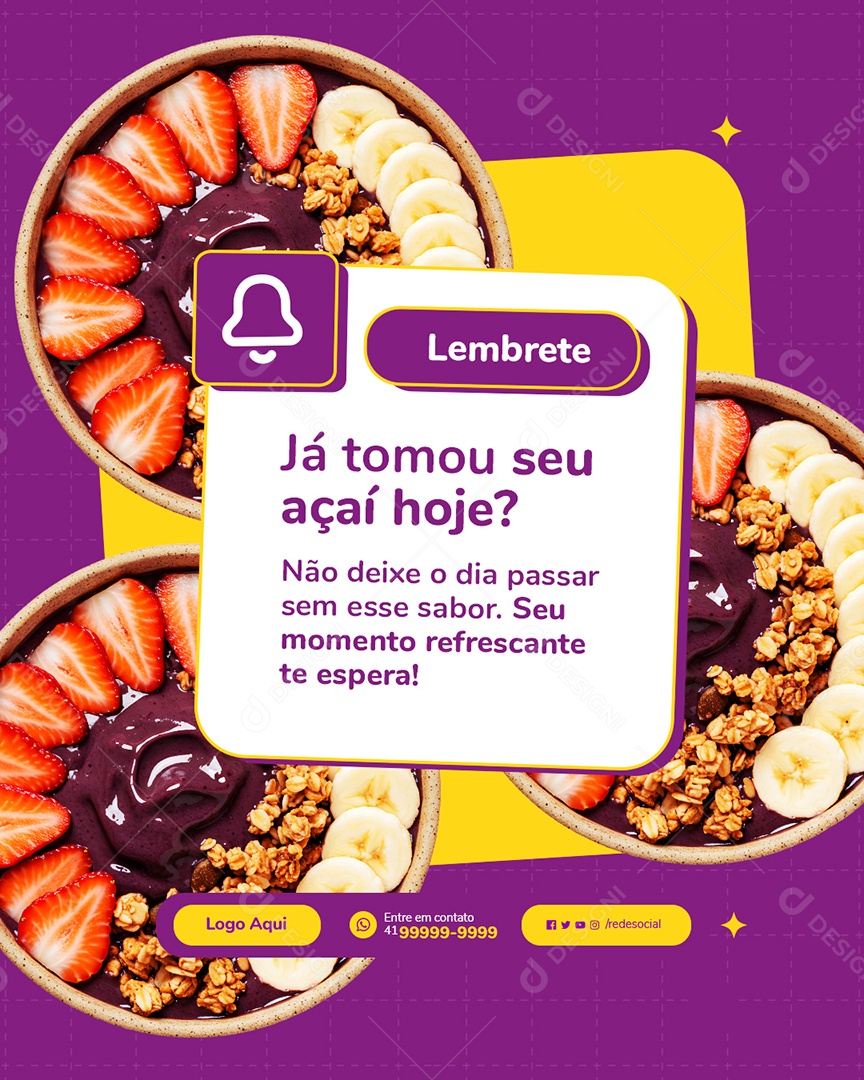 Açaiteria Lembrete Já Tomou Seu Açaí Hoje Social Media PSD Editável