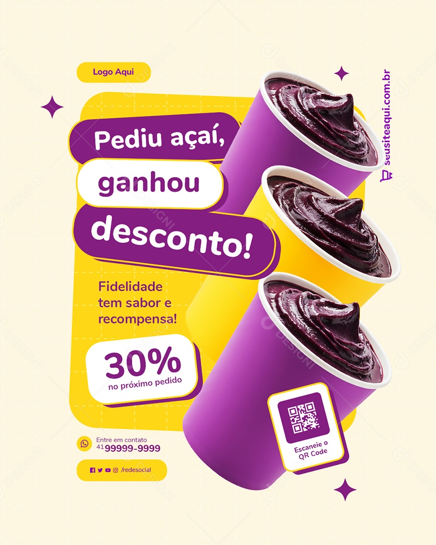 Açaiteria Pediu Açaí Ganhou Desconto Social Media PSD Editável