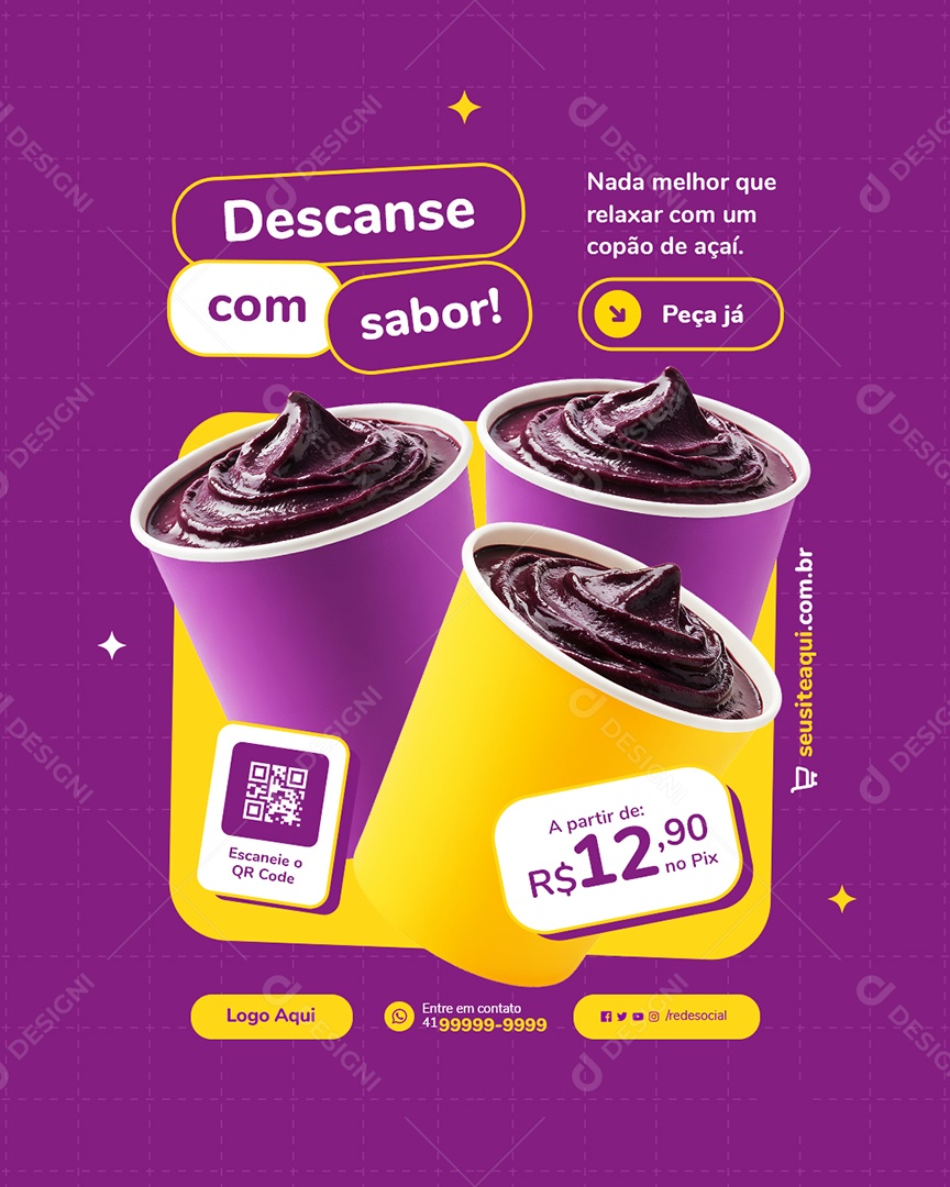 Açaiteria Descanse com Sabor Social Media PSD Editável