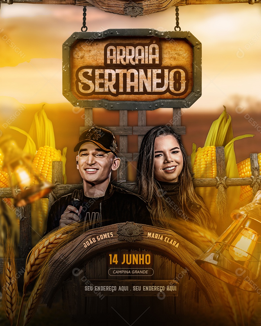 Feed Flyer Arraiá Sertanejo Social Media PSD Editável