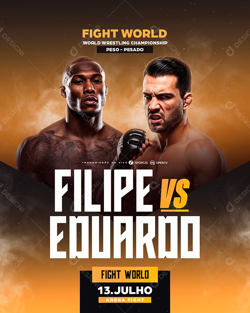 Campeonato De Luta Masculina Fight World Social Media PSD Editável