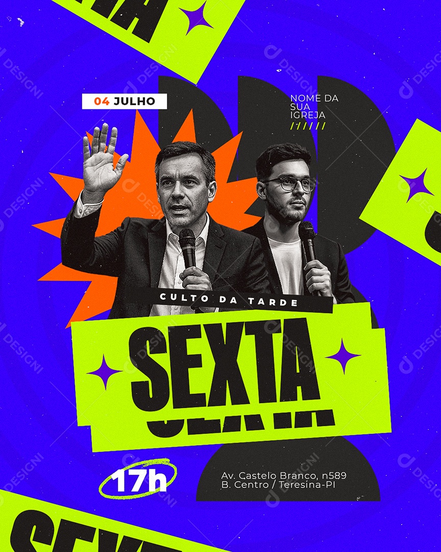 Flyer Gospel Culto Da Tarde Sexta Social Media PSD Editável