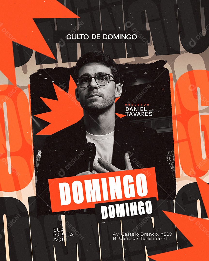 Flyer Gospel Culto De Domingo Preletor Social Media PSD Editável