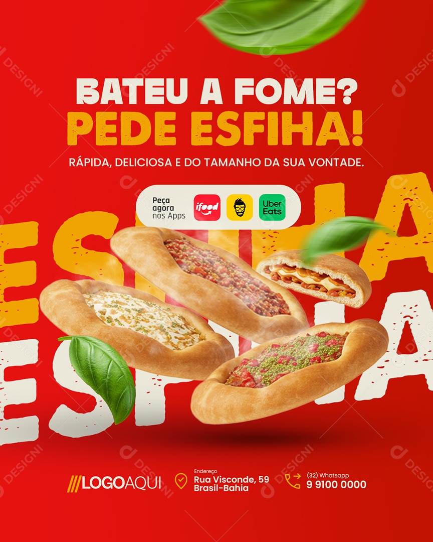 Bateu A Fome Pede Esfiha Social Media PSD Editável