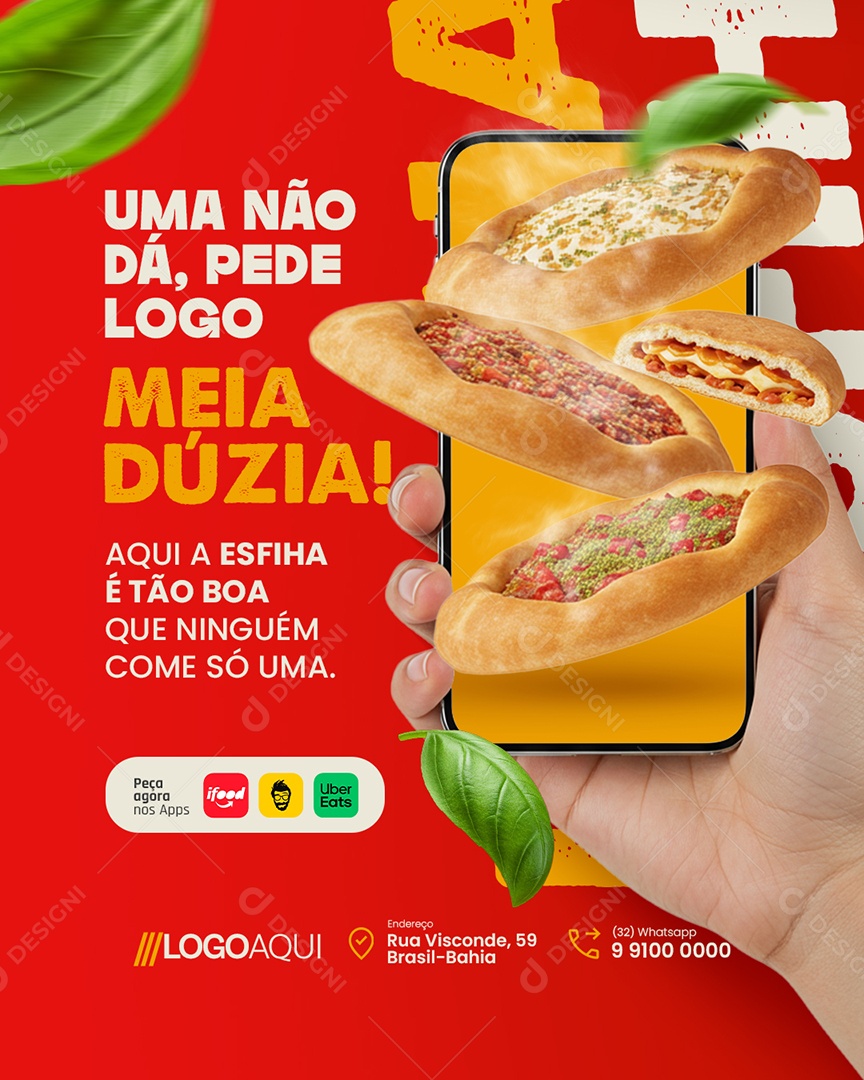 Esfiha Uma Não Dá Pede Logo Meia Dúzia Social Media PSD Editável