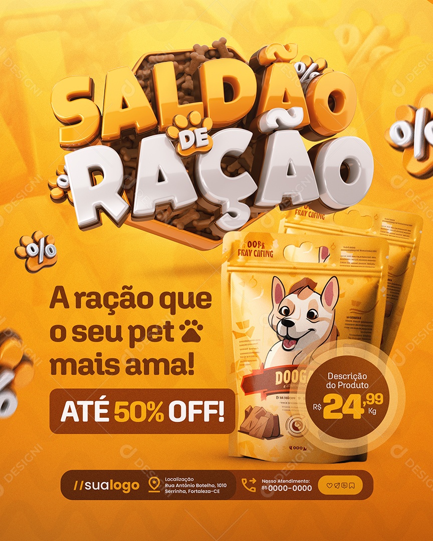 Saldão De Ração Pet Shop Até 50% Off Social Media PSD Editável