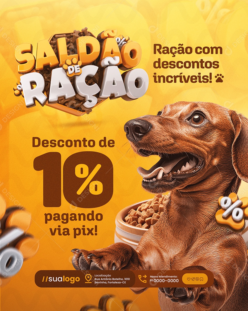 Saldão De Ração Pet Shop Desconto de 10% Pagando Via Pix Social Media PSD Editável