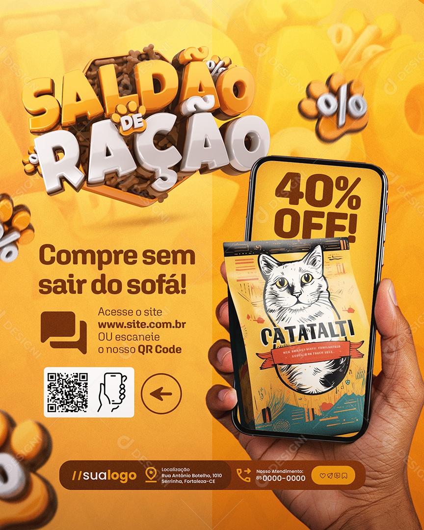 Saldão De Ração Pet Shop Compre Sem Sair do Sofá Social Media PSD Editável