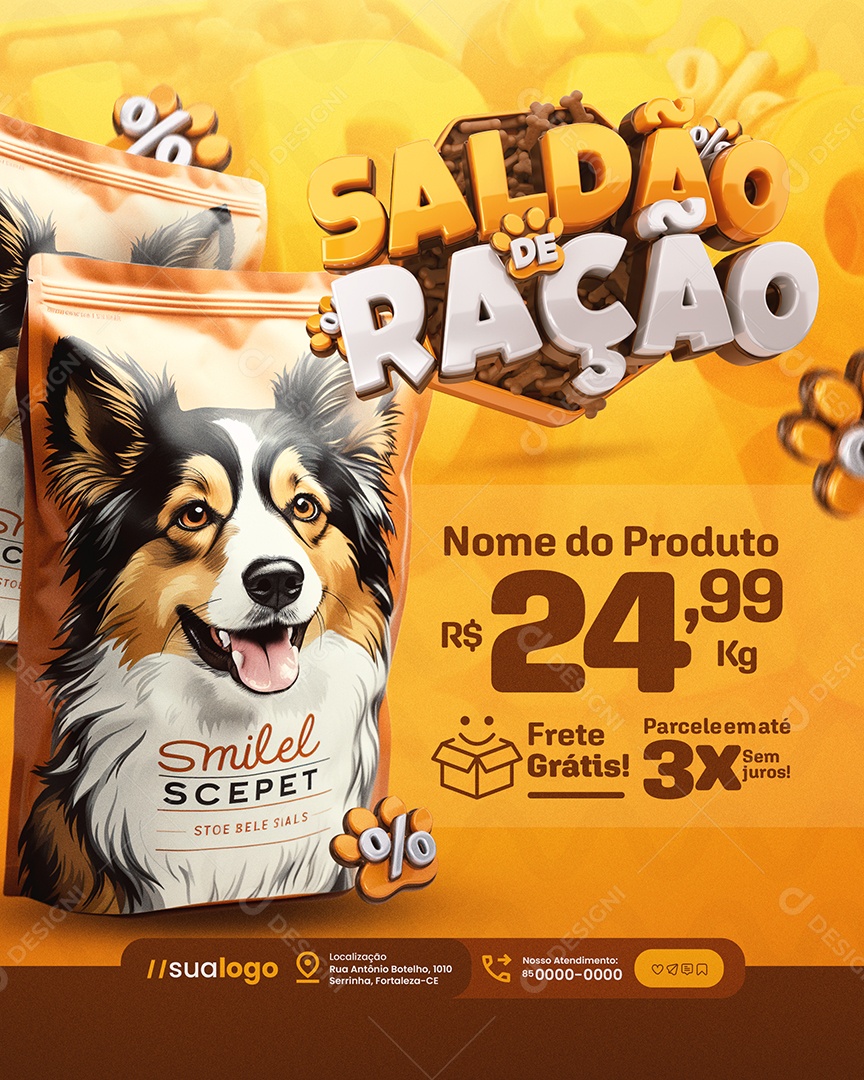 Saldão De Ração Pet Shop Frete Grátis Social Media PSD Editável