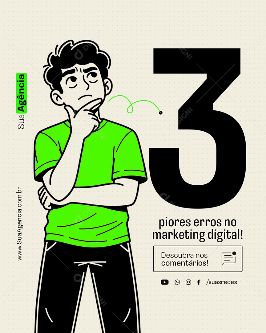 Publicidade Três Piores Erros no Marketing Digital Social Media PSD Editável