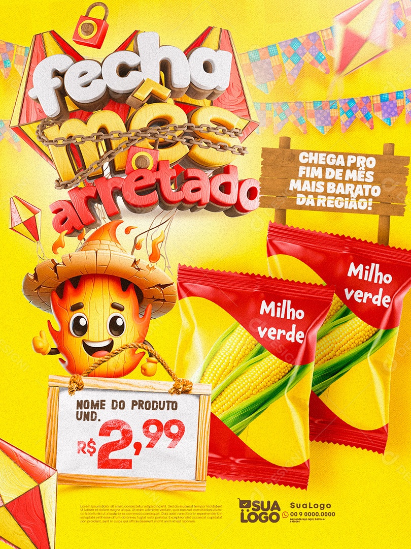 Encarte Fecha Mês Arretado Social Media PSD Editável