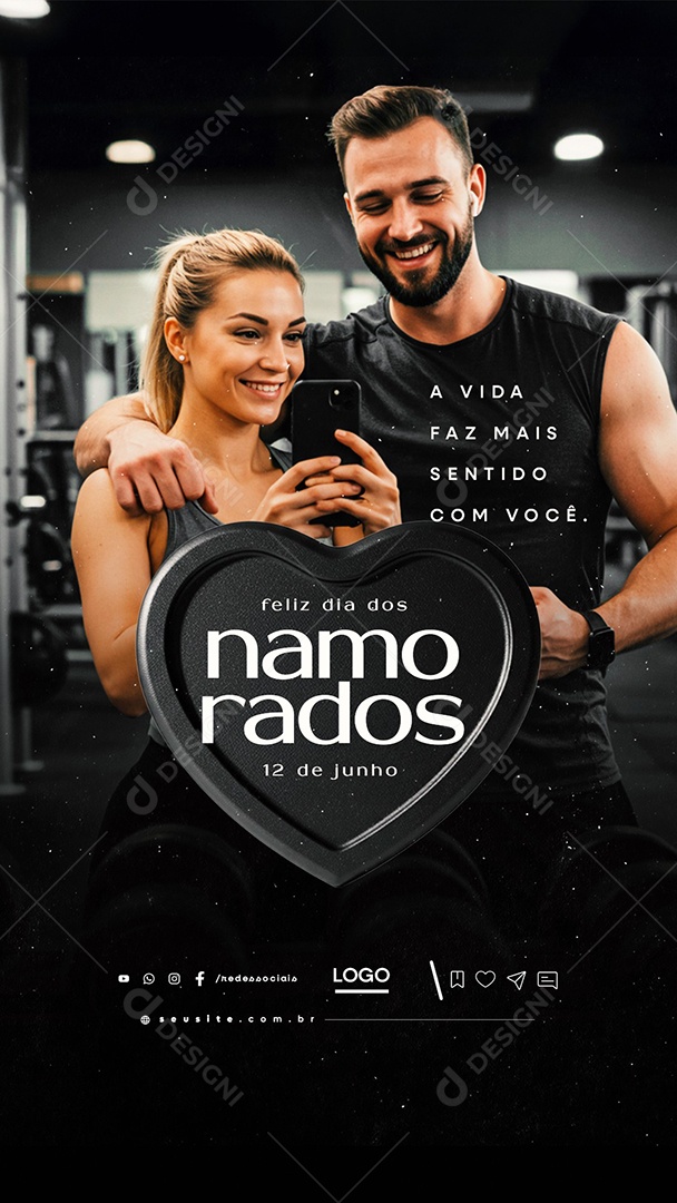 Story Feliz Dia Dos Namorados 12 de Junho Academia Social Media PSD Editável