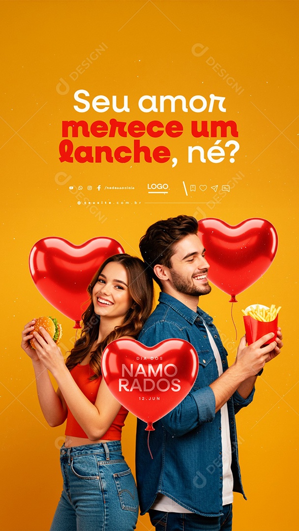 Story Dia Dos Namorados 12 de Junho Hamburgueria Social Media PSD Editável