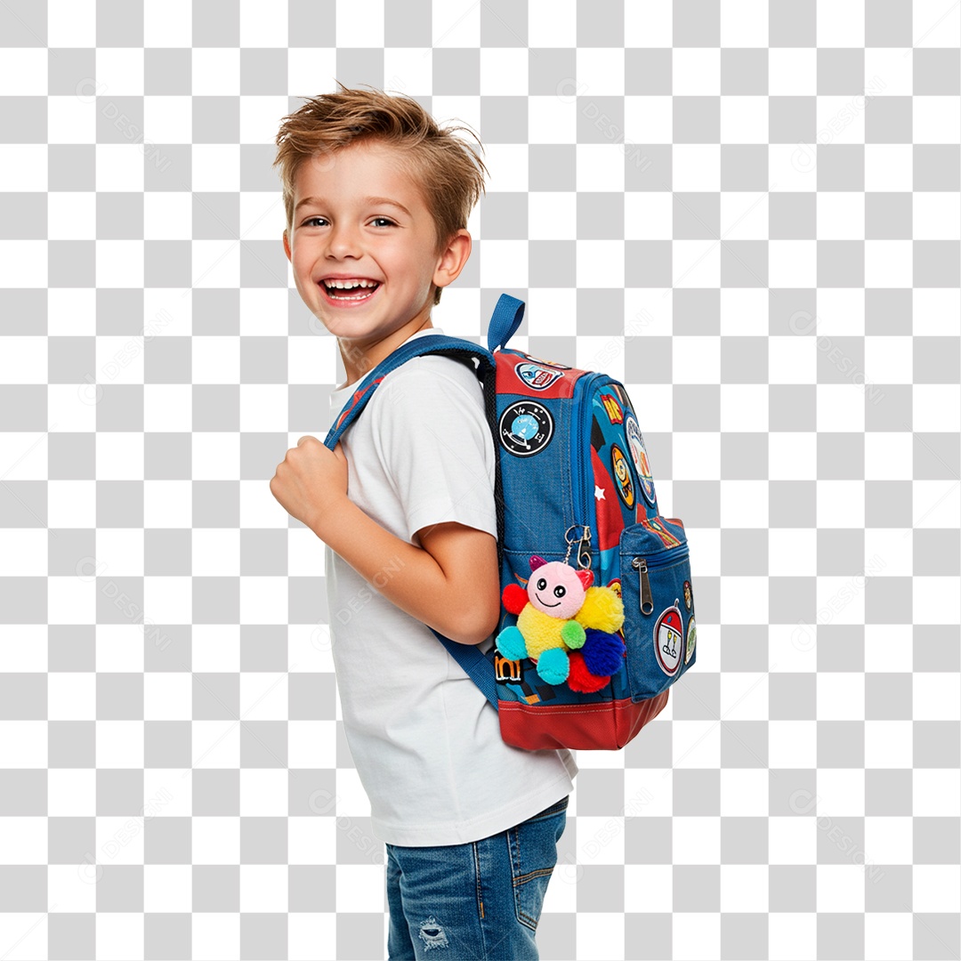 Menino com Mochila PNG Transparente