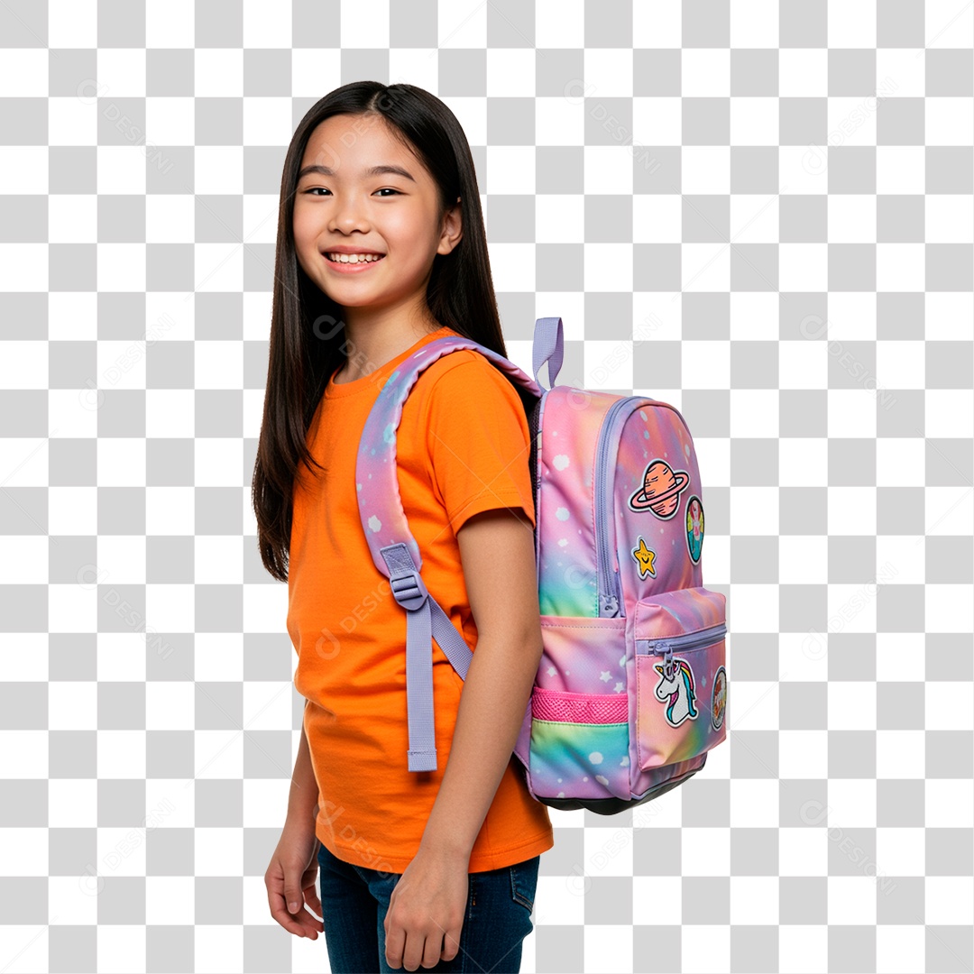 Menina com Mochila PNG Transparente