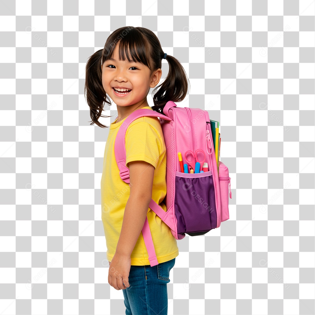 Menina com Mochila PNG Transparente