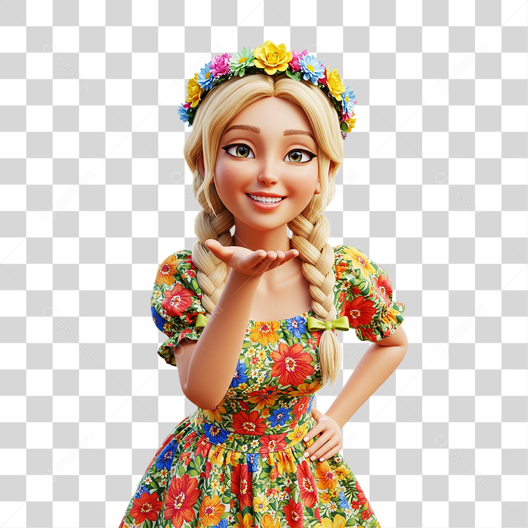 Personagem Menina com Vestido Colorido de Flores PNG Transparente