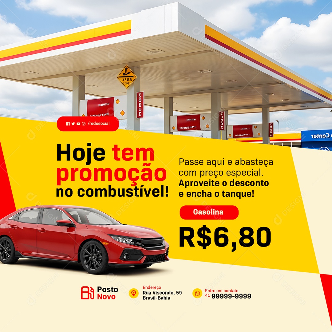 Posto De Gasolina Hoje Tem Promoção no Combustível Social Media PSD Editável
