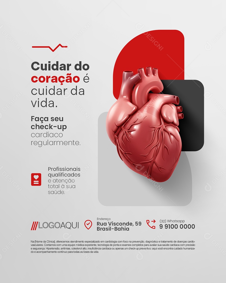Cardiologia Cuidar do Coração é Cuidar da Vida Social Media PSD Editável