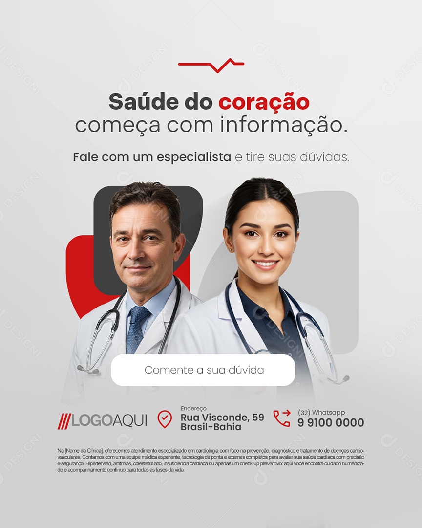 Cardiologia Saúde do Coração Começa com Informação Social Media PSD Editável