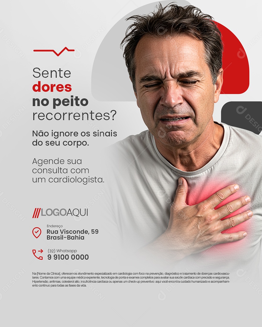 Cardiologia Sente Dores no Peito Social Media PSD Editável