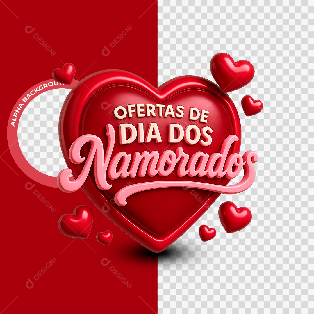 Ofertas de Dia Dos Namorados Selo 3D para Composição PSD