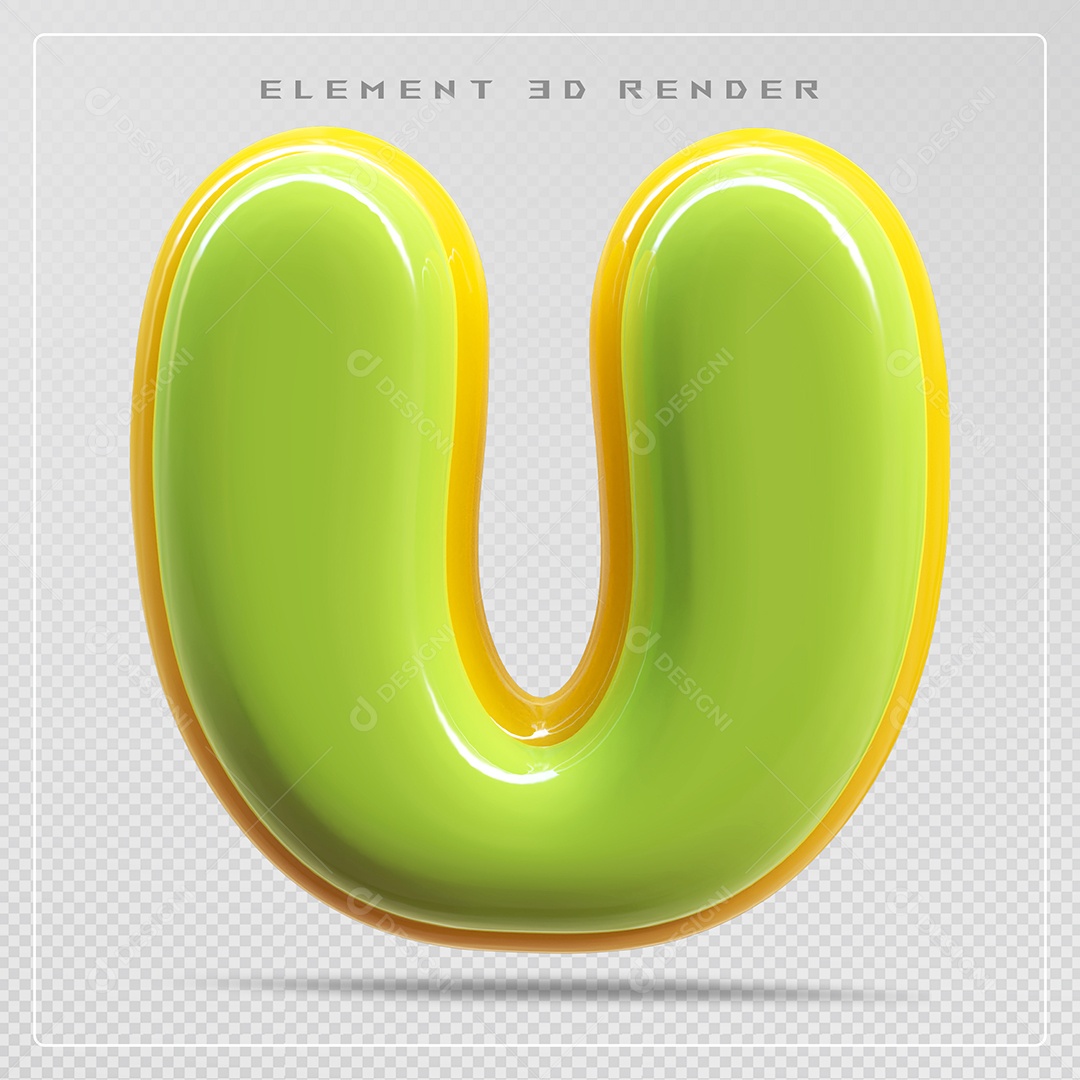 Elemento 3D Letra U Verde Para Composição PSD