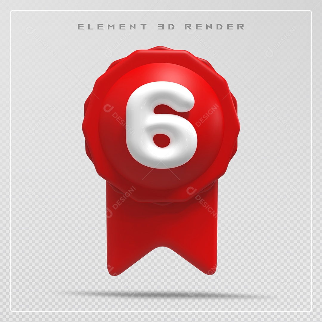 Medalha De Sexto Lugar Elemento 3D para Composição PSD