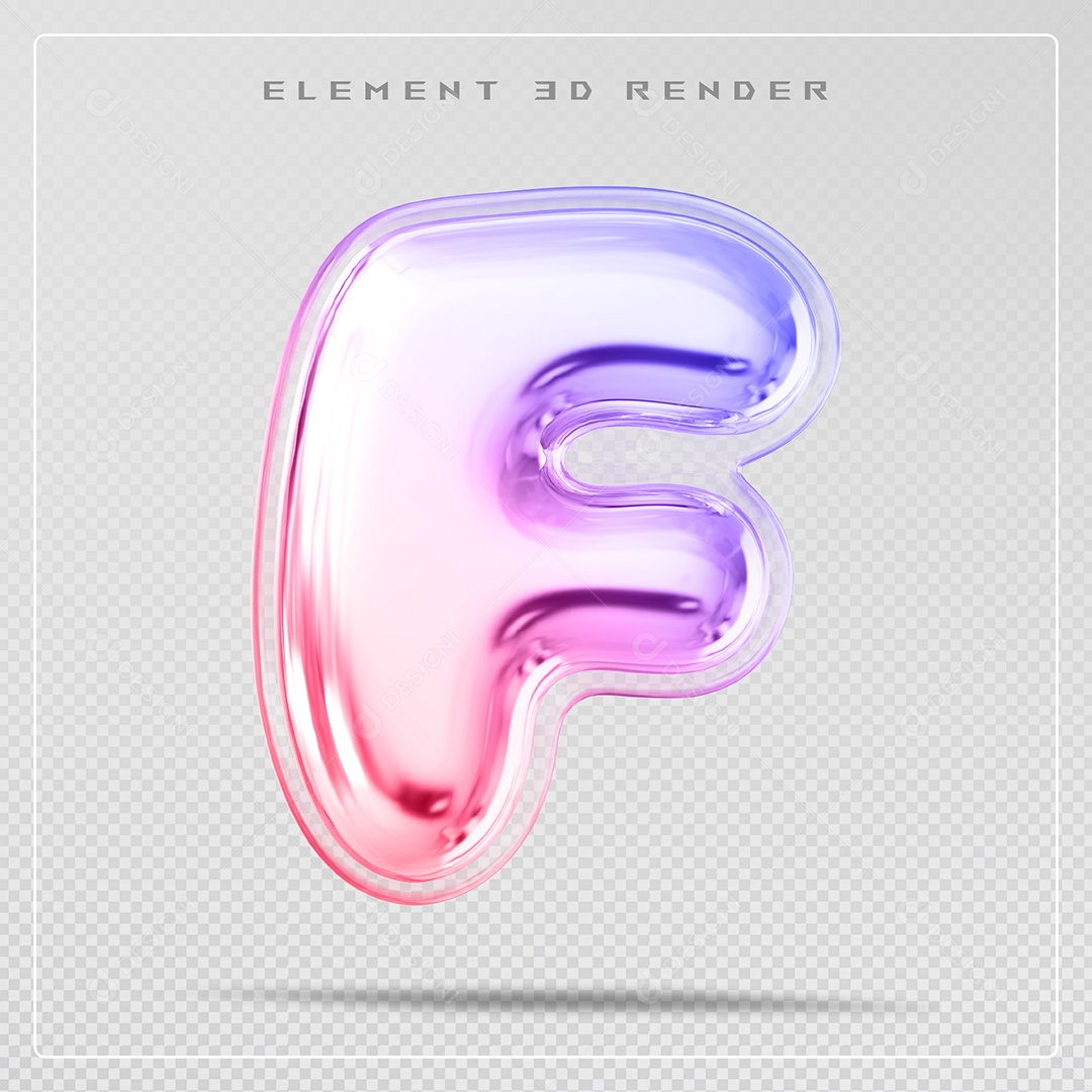 Elemento 3D Letra F Colorida Para Composição PSD